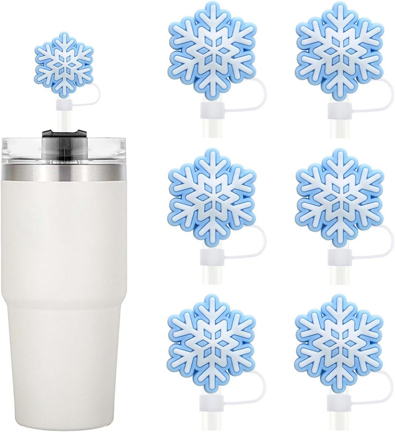 LYLYNB Christmas Straw Toppers 6Pcs Snowflake Straw Covers Reusable Drinking Straw Cover Caps Xmas Straw Topper Cute Design Snow Straw Tips Lids 10mm Christmas Straw Cover Set, Stanley Cup Accessories - Image 1